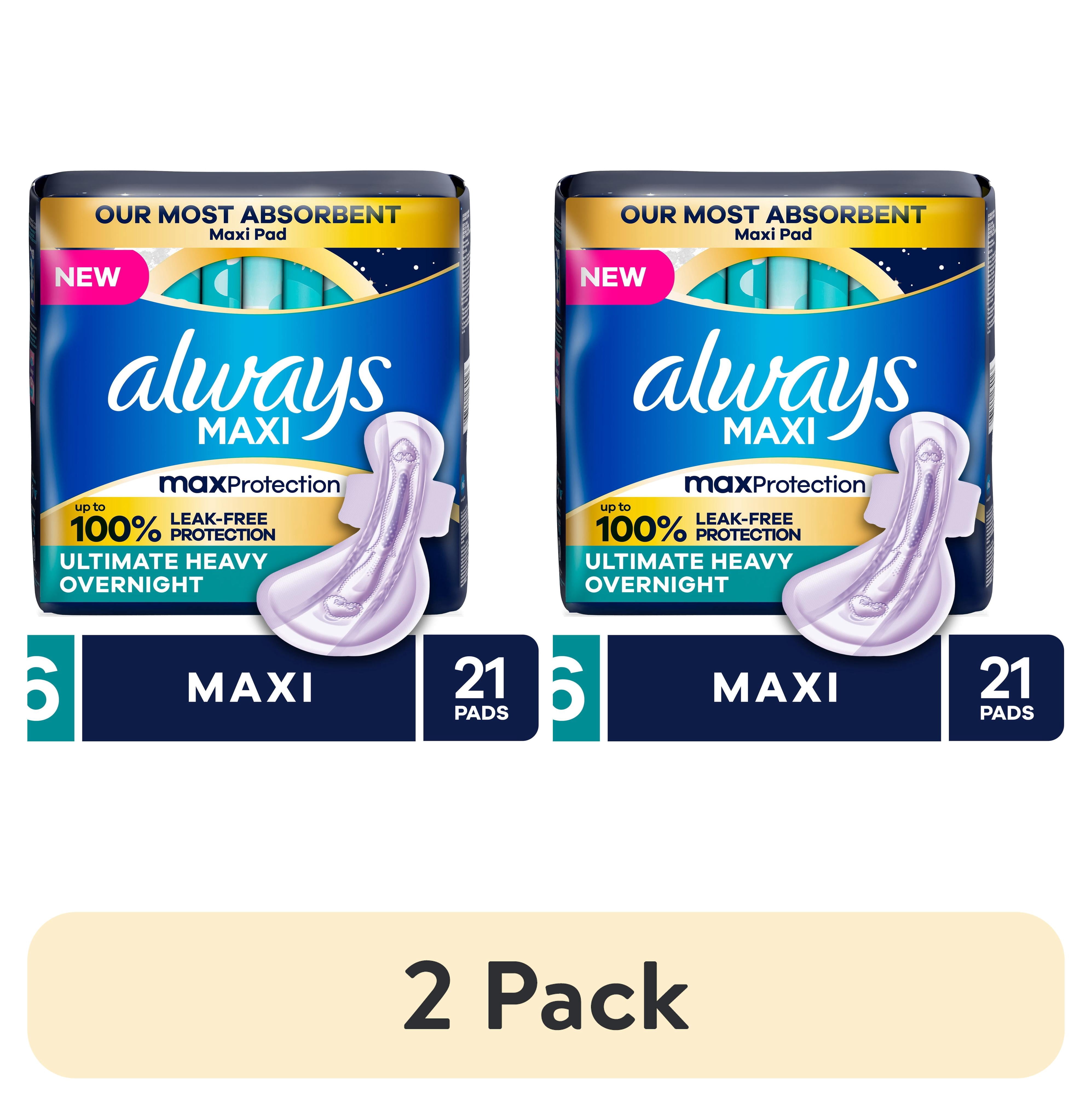 (2 pack) Always Maxi Overnight Pads with Wings, Size 6, 21