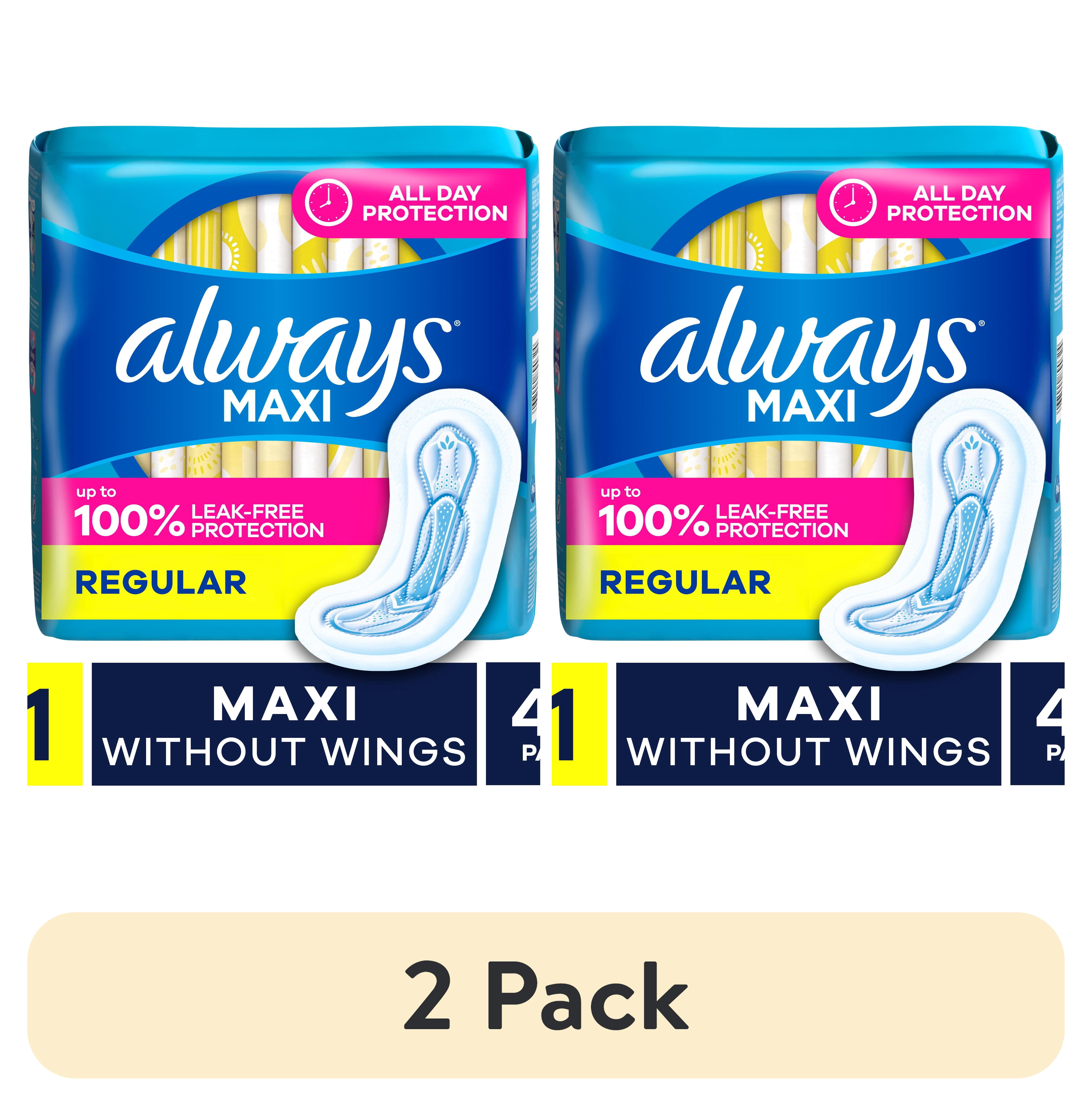 (2 pack) Always Maxi Pads without Wings, Size 1, Regular Absorbency, 48 Count
