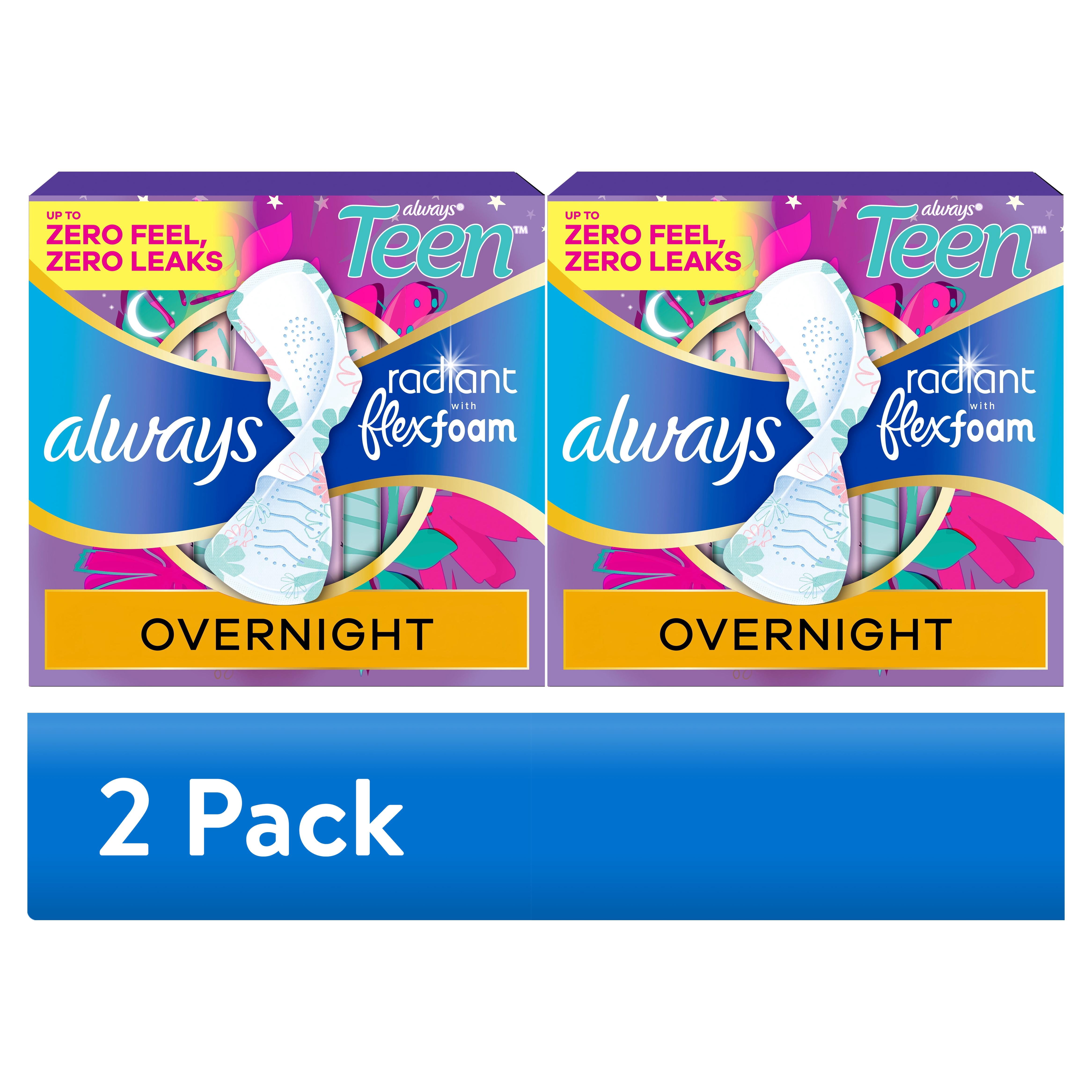 (2 pack) Always Radiant Teen Pads with Wings, Overnight, 18 Count