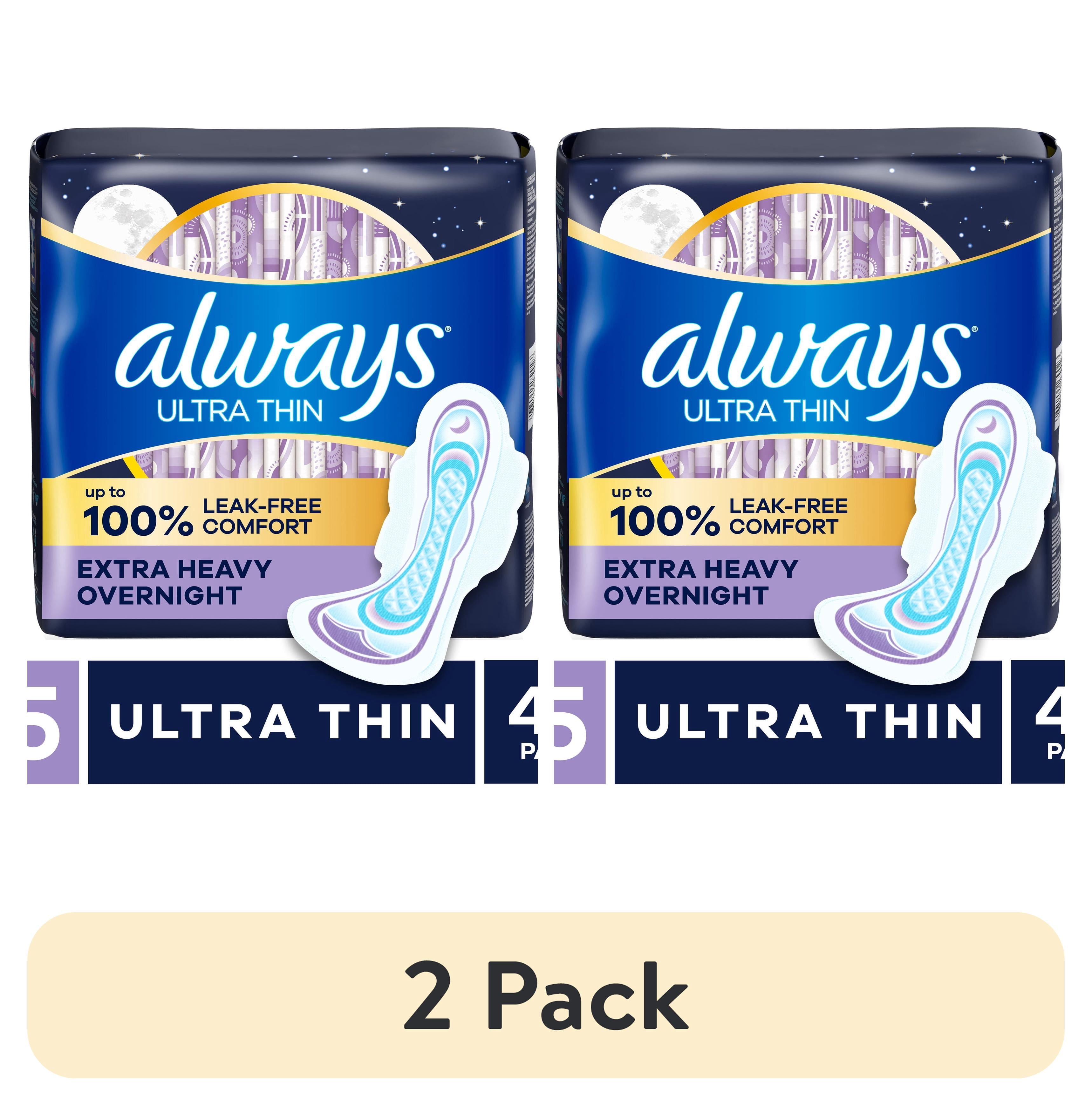 (2 pack) Always Ultra Thin Overnight Pads with Wings, Size 5, Extra Heavy Overnight, 46 Count