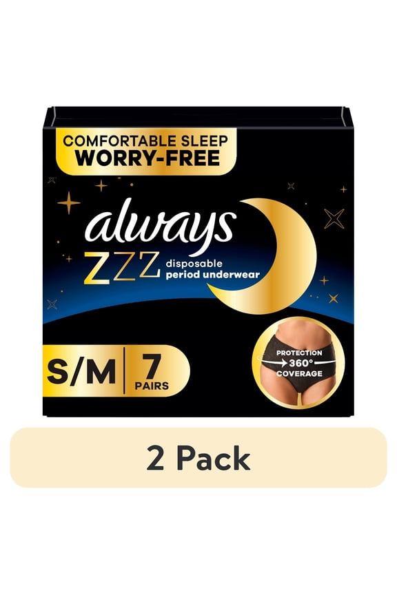 (2 pack) Always ZZZ Overnight Disposable Period Underwear Size S-M, 7 Count