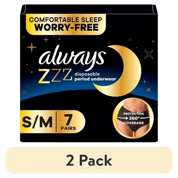 (2 pack) Always ZZZ Overnight Disposable Period Underwear Size S-M, 7 Count