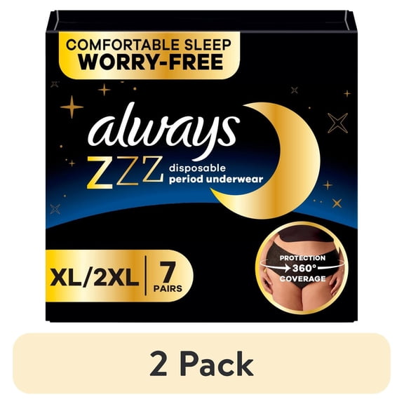 (2 pack) Always ZZZ Overnight Disposable Period Underwear Size XL, 7 Count