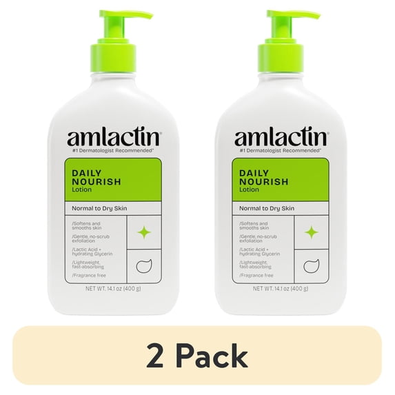 (2 pack) AmLactin Daily Nourish Body Lotion, 12% Lactic Acid for Dry Skin Relief, Exfoliating, 14.1OZ