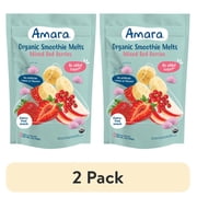 (2 pack) Amara Organic Smoothie Melts, Mixed Red Berries, Baby & Toddler Snacks, No Added Sugar, Baby Food Stage 2, 1 oz Bag
