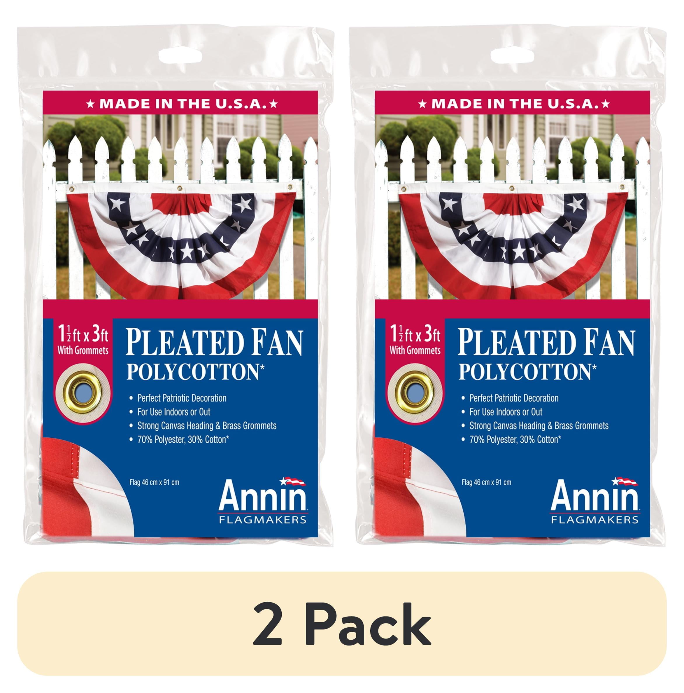 (2 pack) American Poly Cotton Patriotic Pleated Fan by Annin, 18" x 36"