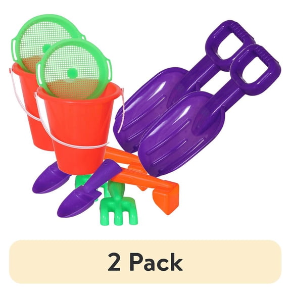 (2 pack) Amloid 10 Piece Multicolor Plastic Sand Toy Beach Set, Ages 2+