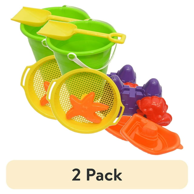(2 pack) Amloid Panama Jack Kids Sand Set with Shovels, Buckets, and Molds, 7 Pieces