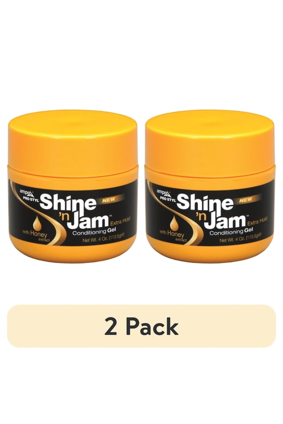 (2 pack) Ampro Shine N Jam Extra Hold Conditioning Styling & Braiding Gel, 4oz., Textured Hair, Moisturizing