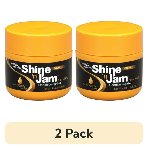 (2 pack) Ampro Shine N Jam Extra Hold Conditioning Styling & Braiding Gel, 4oz., Textured Hair, Moisturizing
