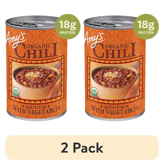 (2 pack) Amys Organic Medium Chili with Vegetables, Plant-Based Vegan Chili, Gluten Free, Made With Organic Red Beans and Tofu, Canned Chili, 14.7 Oz