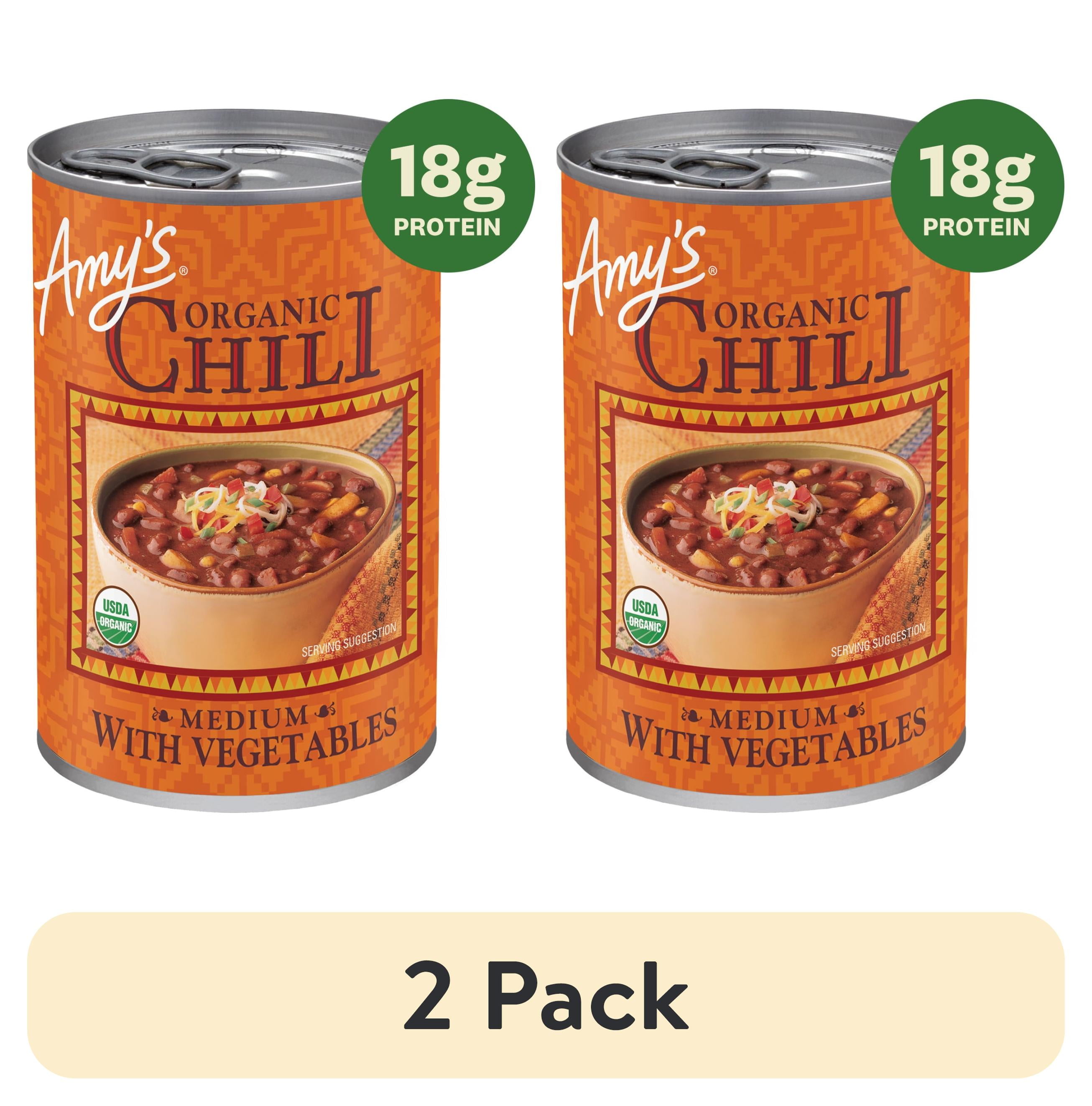 (2 pack) Amys Organic Medium Chili with Vegetables, Plant-Based Vegan Chili, Gluten Free, Made With Organic Red Beans and Tofu, Canned Chili, 14.7 Oz