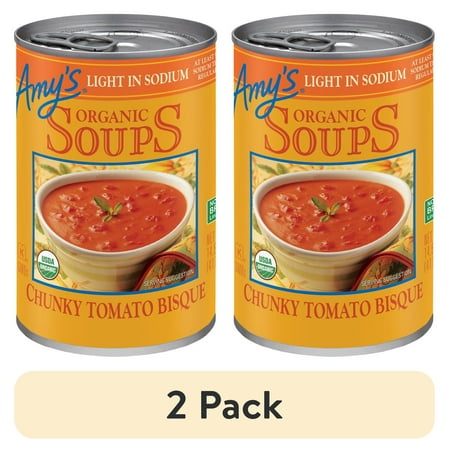 (2 pack) Amy’s Soup, Organic Light in Sodium Chunky Tomato Bisque, Made With Organic Tomatoes, Canned Soup, 14.5 Oz