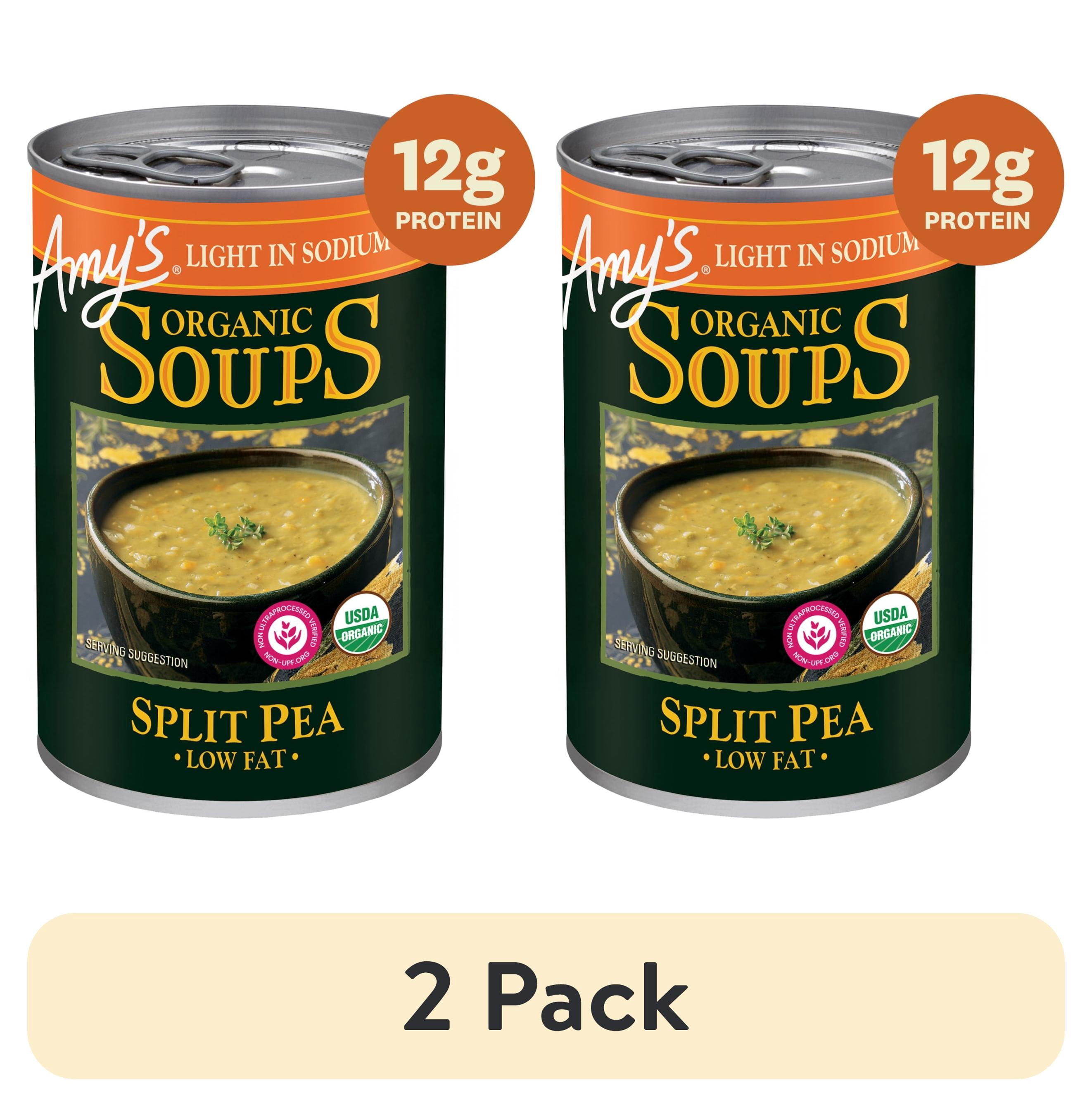 (2 pack) Amy’s Soup, Organic Light in Sodium Split Pea Soup, Made With Organic Vegetables, Canned Soup, 14.1 Oz