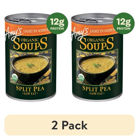 (2 pack) Amy’s Soup, Organic Light in Sodium Split Pea Soup, Made With Organic Vegetables, Canned Soup, 14.1 Oz