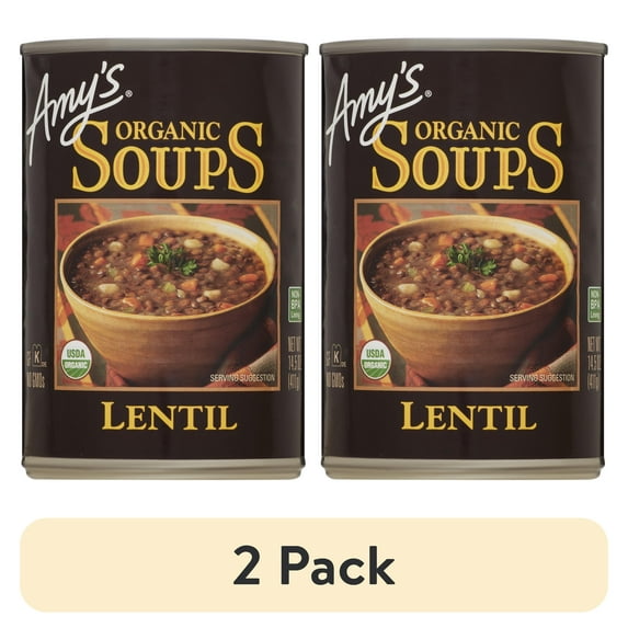 (2 pack) Amy’s Soup, Plant-Based Organic Lentil Soup, Gluten Free, Made With Organic Green Lentils and Vegetables, Canned Soup, 14.5 Oz