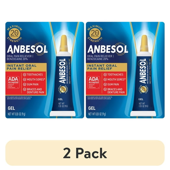 (2 pack) Anbesol Gel Maximum Strength, Instant Oral Pain Relief, 0.33 oz.