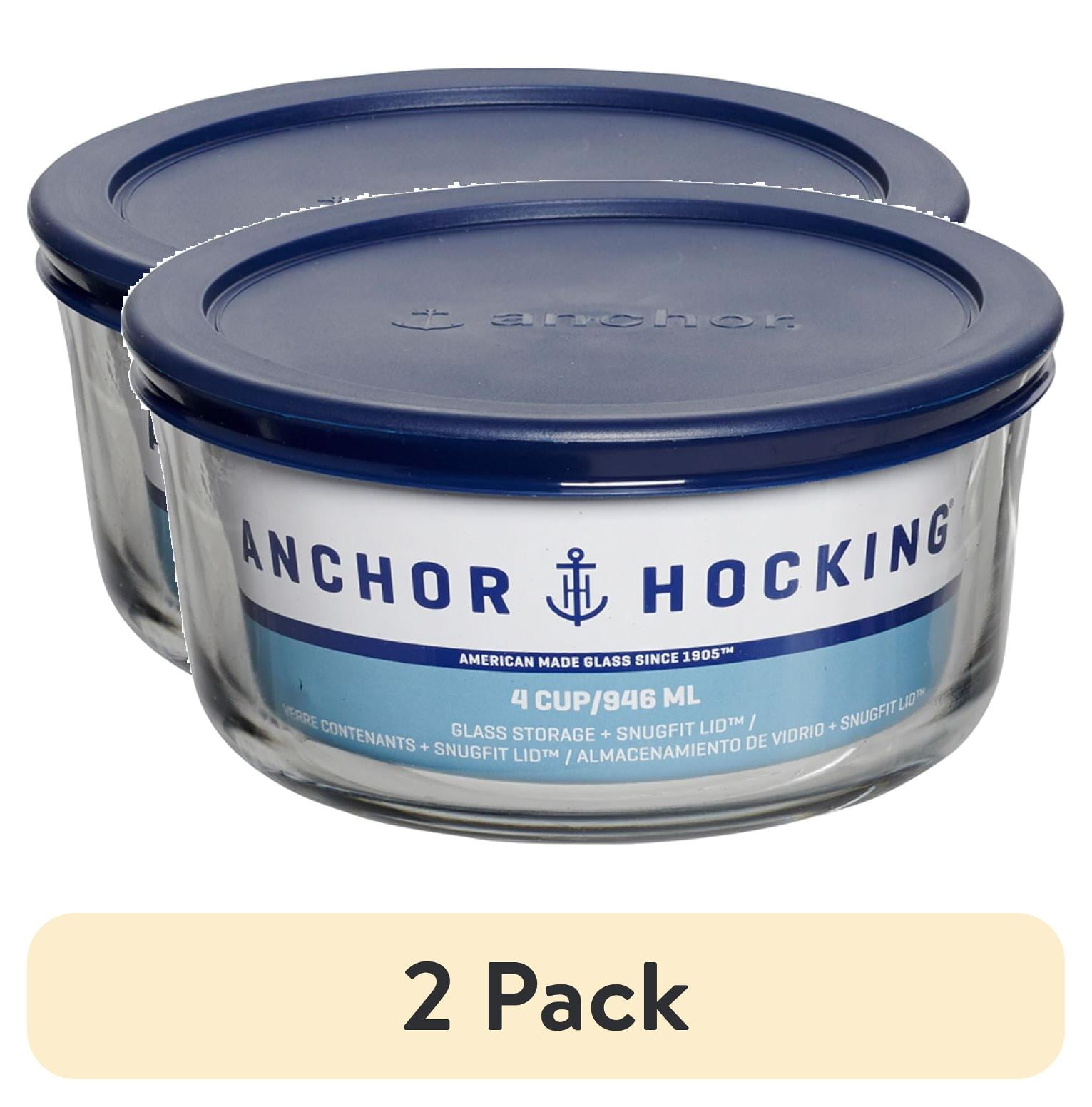 (2 pack) Anchor Hocking Glass Food Storage Container with Lid, 4 Cup Round - Walmart.com