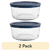 (2 pack) Anchor Hocking Glass Food Storage Container with Lid, 4 Cup Round