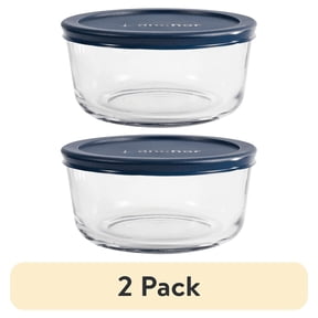 (2 pack) Anchor Hocking Glass Food Storage Container with Lid, 4 Cup Round