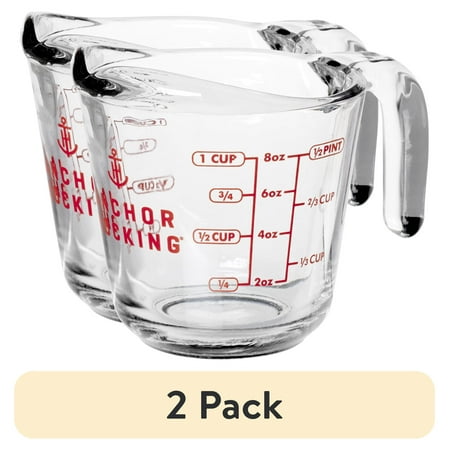 (2 pack) Anchor Hocking 1-Cup Glass Measuring Cup with Easy-Grip Handle and Spout