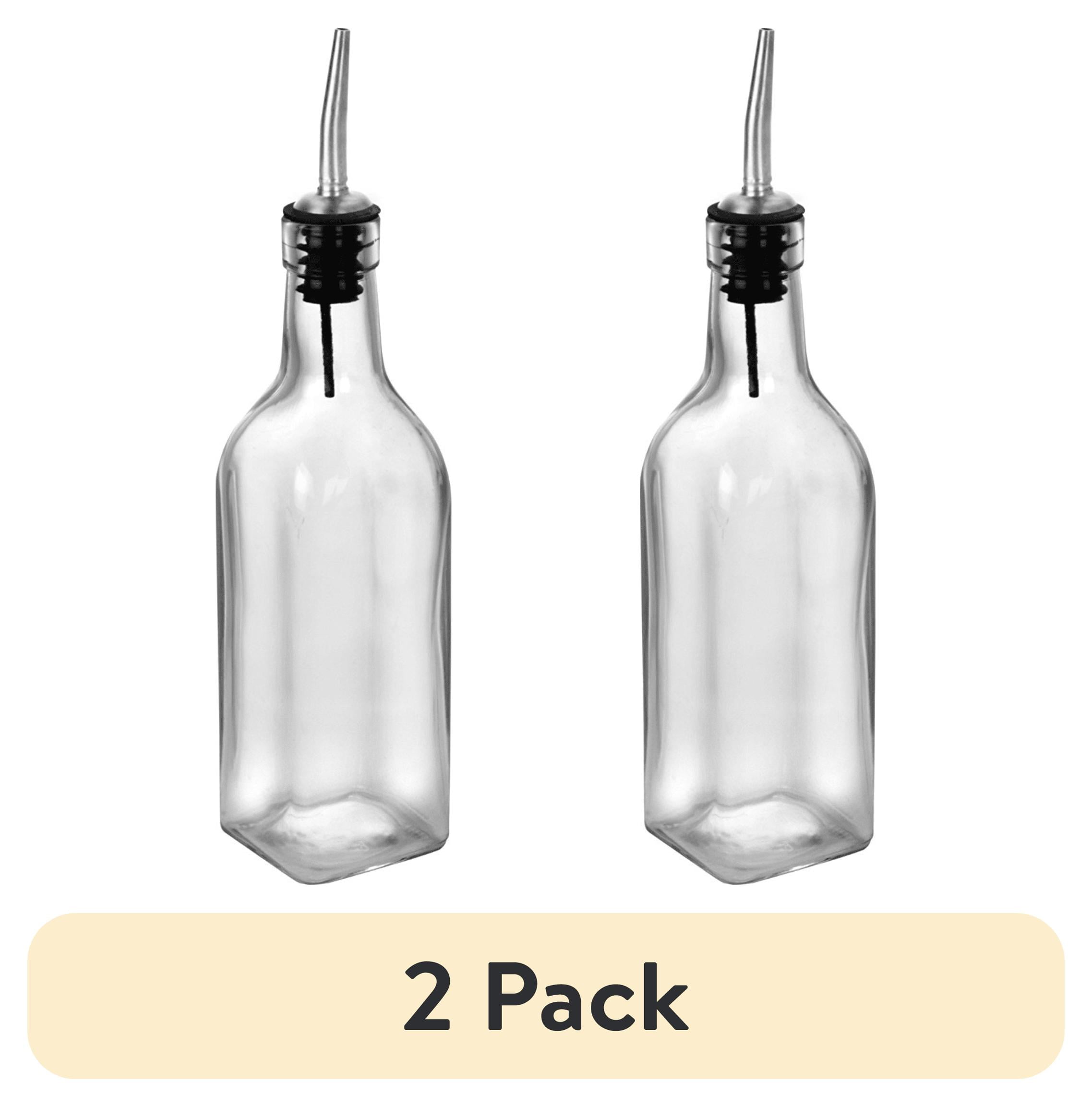 (2 pack) Anchor Hocking Olive Oil and Vinegar Glass Bottle with Stainless Steel Spout, 11 Ounce