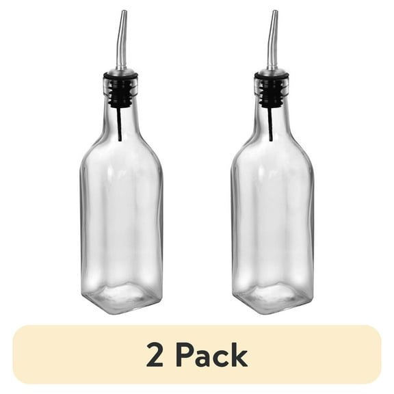(2 pack) Anchor Hocking Olive Oil and Vinegar Glass Bottle with Stainless Steel Spout, 11 Ounce, Designed to Help with Proper Produce Storage