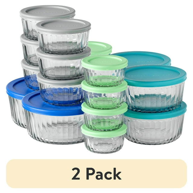 (2 pack) Anchor Hocking Sculpted Glass Food Storage Containers with Lids, 20 Piece Set