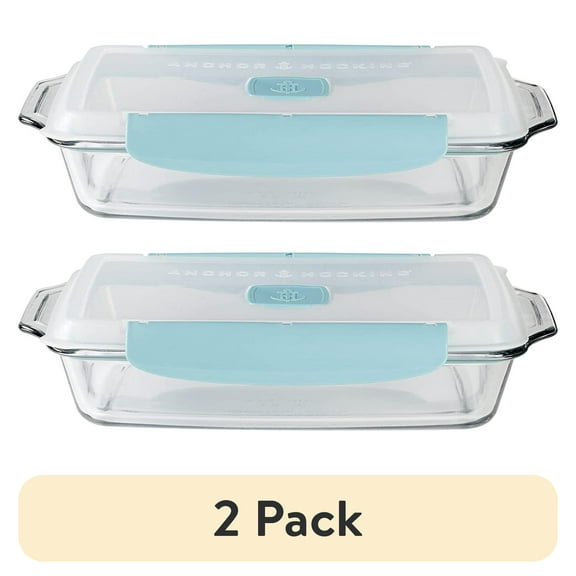 (2 pack) Anchor Hocking TrueLock Locking Lid 9" by 13" Glass Baking Dish, 3 Quart Dish