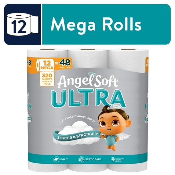(2 pack) Angel Soft Ultra 2-Ply Toilet Paper, 12 Mega Rolls