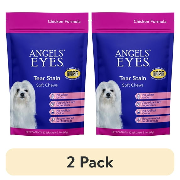 (2 pack) Angels’ Eyes Tear Stain Soft Chews for Dogs and Cats, Chicken Flavor, Pet Eye Care and Grooming, 30 Count Bag