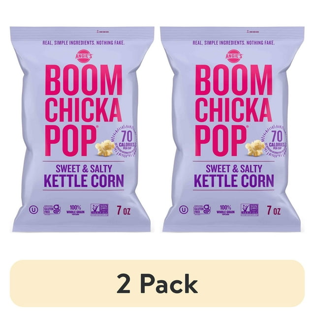 (2 pack) Angie's BOOMCHICKAPOP Sweet & Salty Kettle Corn Popcorn, Pre-Popped Popcorn, 7 oz