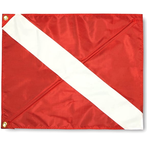 (2 pack) Anley 20x24 Inch Diver Down Warning Flag with Removable Stiffening Pole - Diving Flags Polyester