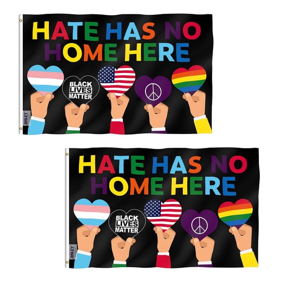 (2 pack) Anley 3 ft x 5 ft Hate Has No Home Here Flag - Human Rights LGBTQ BLM Flags Polyester