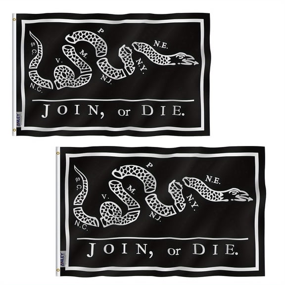 (2 pack) Anley 3x5 Foot Black Join Or Die Flag - Rattlesnake Flags Polyester