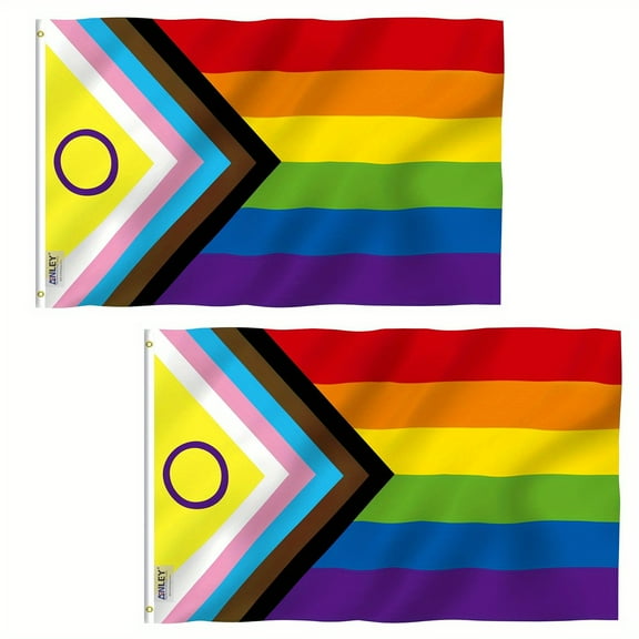 (2 pack) Anley 3x5 Foot New Intersex Inclusive Progress Pride Flag - Rainbow LGBT Transgender Flags