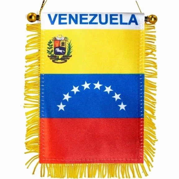 (2 pack) Anley 4 X 6 Inch Venezuela Fringy Window Hanging Flag - Mini Flag Banner & Car Rearview Mirror Décor - Fringed & Double Sided - Venezuelan Hanging Flag with Suction Cup