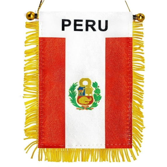 (2 pack) Anley 4 in x 6 in Peru Fringy Window Hanging Flag - Mini Flag Banner