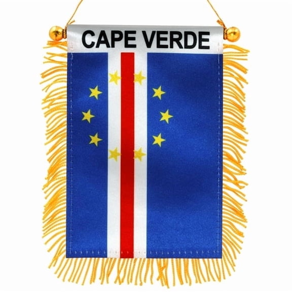 (2 pack) Anley 4 x 6 Inch Cape Verde Window Hanging Flag Fringed Cape Verdean Mini Banner Double Sided