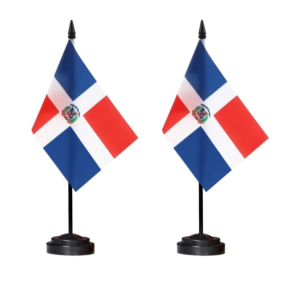 (2 pack) Anley Dominican Deluxe Desk Flag Set - 6 in x 4 in Miniature Dominican Desktop Flag Polyester