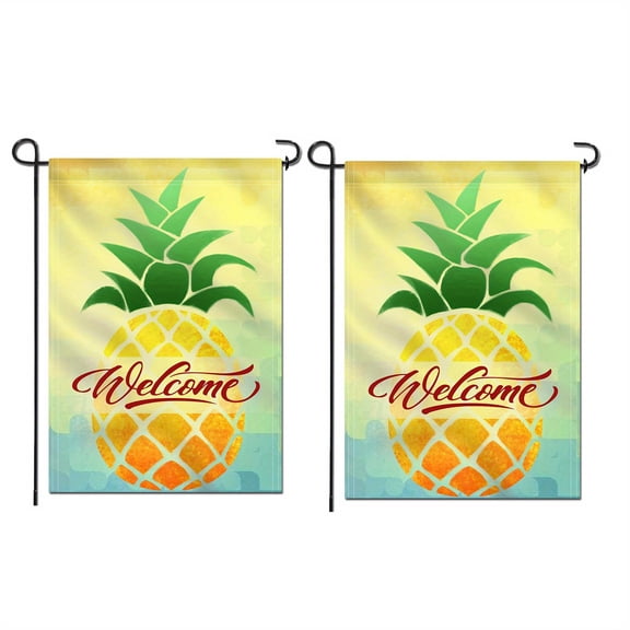 (2 pack) Anley Double Sided Summer Garden Flag - Cartoon Pineapple Welcome Garden Flags 18 x 12.5 Inch