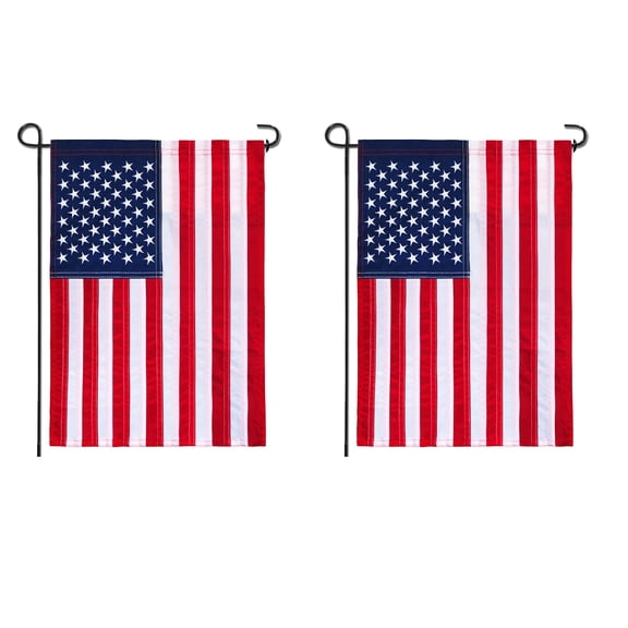 (2 pack) Anley Embroidered Stars US Garden Flag, USA American United States July 4th Independence Day Patriotic Decorative Yard Flags - Sewn Stripes & Double Stitched - 18 x 12.5 Inch