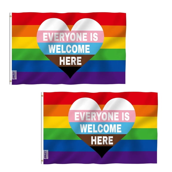 (2 pack) Anley Fly Breeze 3x5 Feet Everyone Is Welcome Here Progress Pride Flag - Rainbow Transgender Lesbian LGBT Flag Polyester