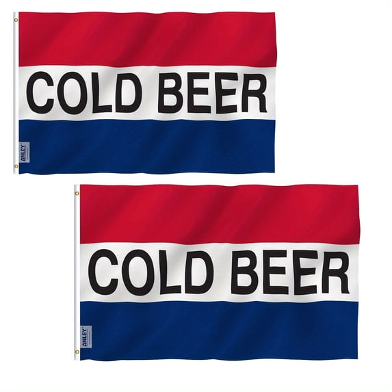 (2 pack) Anley Fly Breeze 3x5 Foot Cold Beer Flag - Advertising Beer Flags Polyester with Brass Grommets