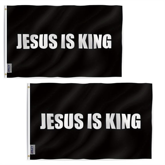 (2 pack) Anley Fly Breeze 3x5 Foot Jesus is King Flag - White Christian Flags Polyester with Brass Grommets (Black)