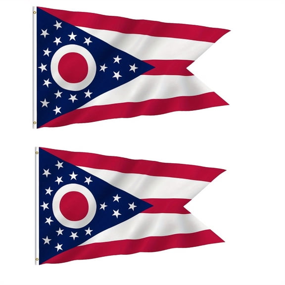 (2 pack) Anley Fly Breeze 3x5 Foot Ohio State Polyester Flag - Vivid Color and UV Fade Resistant - Canvas Header and Double Stitched - Ohio OH State Flags with Brass Grommets 3 X 5 Ft