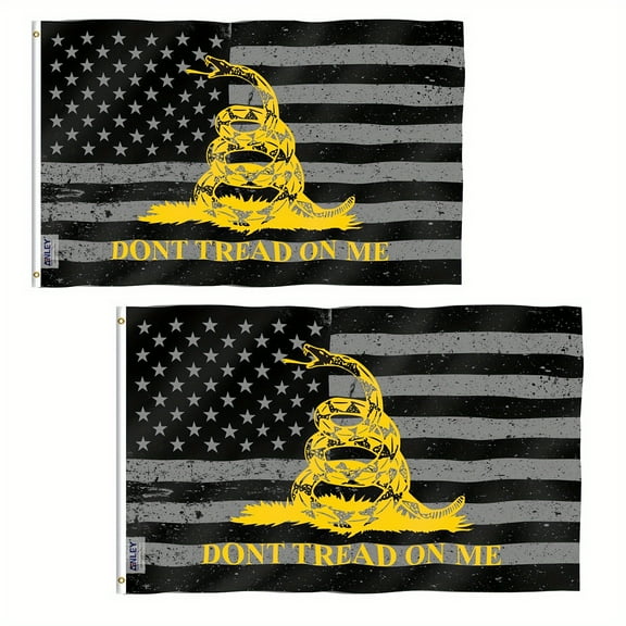 (2 pack) Anley Fly Breeze 3x5 Ft Don't Tread On Me Black American Flag - Patriotic Yellow Snake USA Flags Polyester