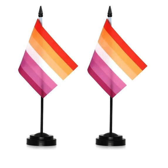 (2 pack) Anley Sunset Lesbian Pride Deluxe Desk Flag Set - 6 x 4 Inch Miniature Desktop Flag