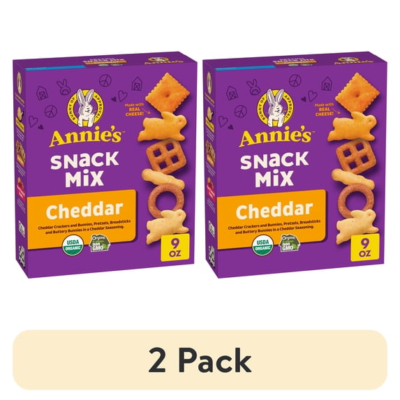(2 pack) Annie's Cheddar Snack Mix With Assorted Crackers and Pretzels, 9 oz