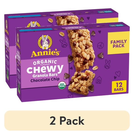 (2 pack) Annie's Organic Chewy Granola Bars, Chocolate Chip, 12 ct